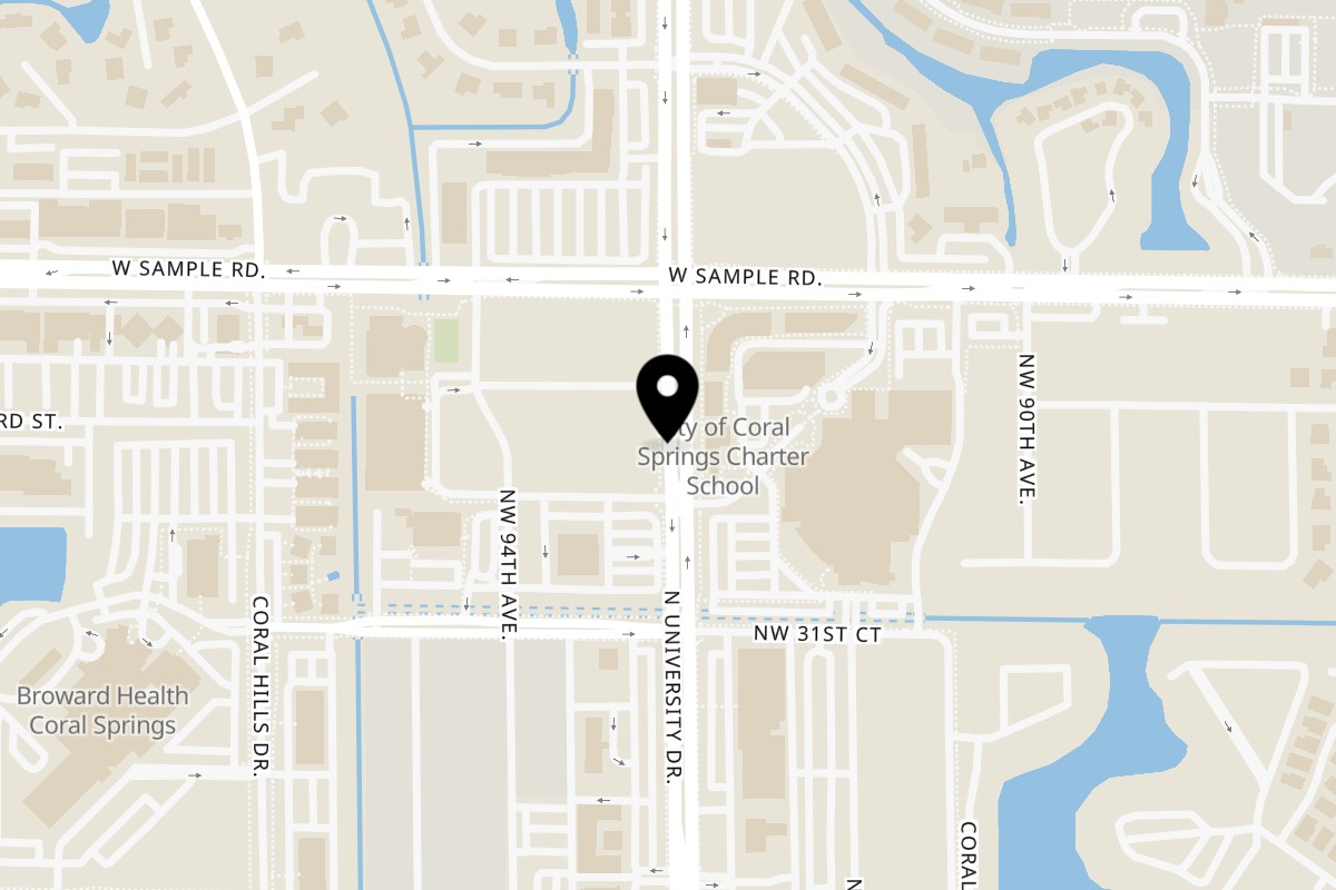 Map showing the location of How Ya Dough'n Pizza Coral Springs on 3260 N University Dr in Coral Springs