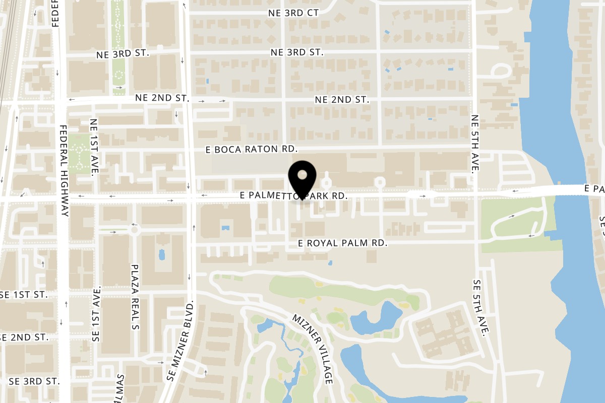 Map showing the location of How Ya Dough'n Pizza Palmetto on 310 E Palmetto Park Rd in Boca Raton